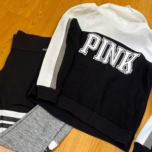 Pink hoodie and cropped legging.